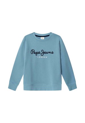 Sudadera de manga larga azul claro con puños y bajo acanalados, con el logo "Pepe Jeans London" en letra cursiva azul oscuro en el pecho.