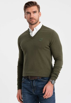 Jumper with a sewn-in shirt - Strickpullover - dark olive
