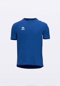 Blauw sport T-shirt met korte mouwen, gemaakt van ademende stof. Heeft een ronde hals en een logodetail aan de voorkant. Soepele textuur, atletische pasvorm.