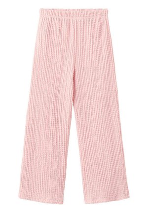 Pantalon d'intérieur rose clair à jambes larges avec côtes verticales texturées et taille élastique.