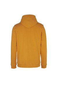 Gelbe Kapuzensweatjacke mit Kapuze, langen Ärmeln, gemäßigten Bündchen und Saum, aus weichem Stoff und mit einer glatten, ungemusterten Oberfläche.