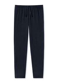 Hose mit elastischem Bund in Marineblau und Kordelzug; weiches Material, gerades Bein, keine Taschen, glatte Textur, geeignet für Freizeitkleidung.