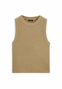 Vaaleanbeige poimulevyton paita, jossa on pyöreä pääntie, pehmeä tekstuuri ja suora leikkaus. Ei koristeita tai kuvioita näkyvissä.