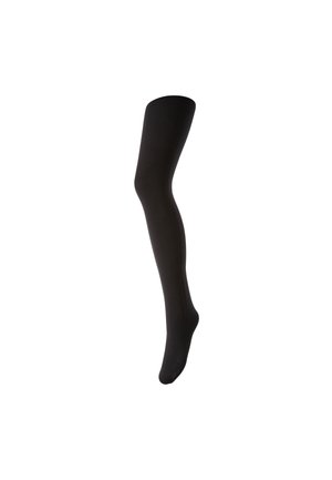 Black opaque tights with a smooth texture and a fitted design, extending from the foot to the thigh. No patterns or accents visible.