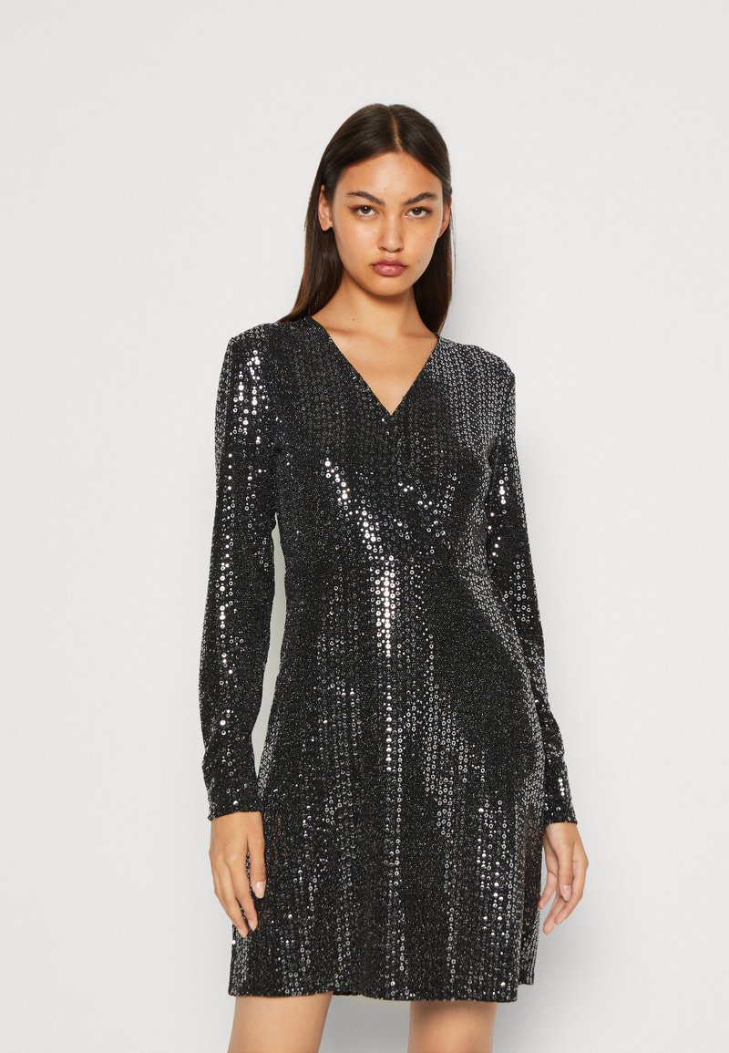 Pieces PCSIDDY WRAP DRESS - Φόρεμα από ζέρσεϊ - black/silver