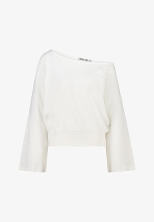 Witte cropped sweatshirt met een off-shoulder ontwerp, lange mouwen en een zachte katoenstructuur. Voorzien van een label bij de halslijn.