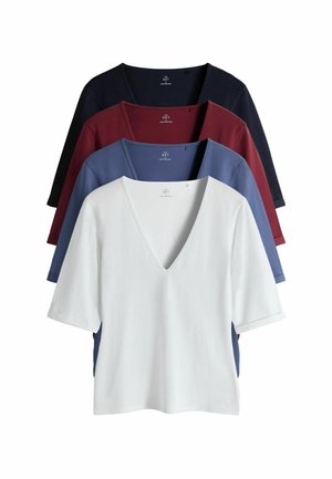 REGULAR FIT - 4 PACK V-NECK TURN UP  - Paprasti marškinėliai - navy blue red white