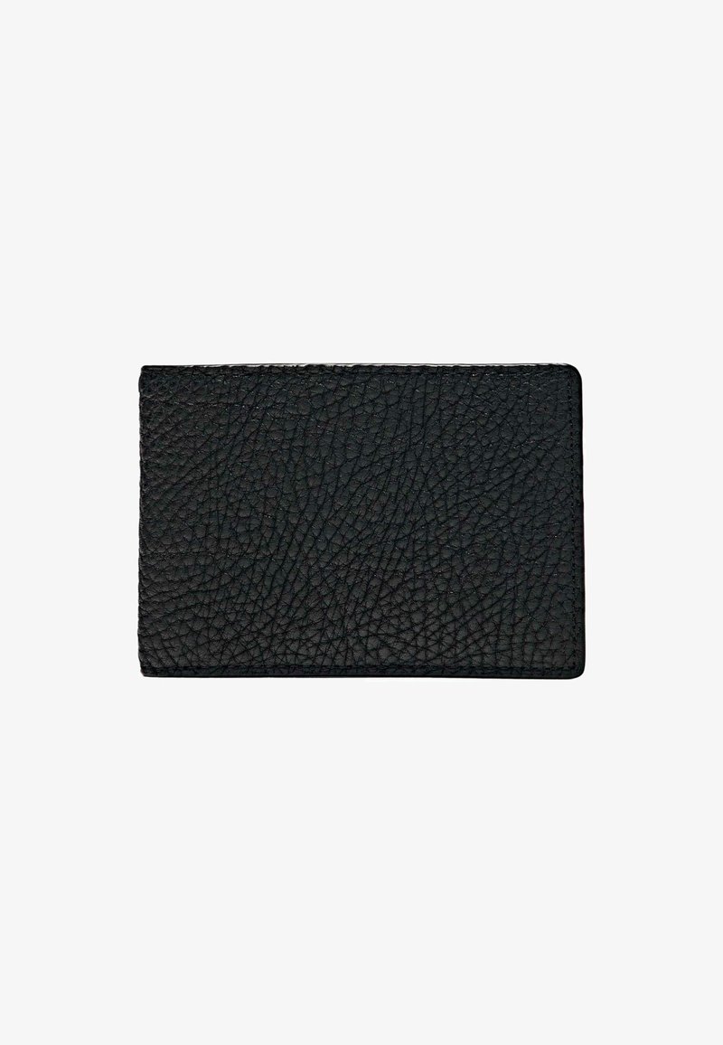 Black leather wallet with a textured surface, rectangular shape, and smooth edges. The design features no visible hardware or accents.
