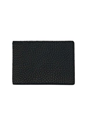 Portefeuille en cuir noir avec une surface texturée, de forme rectangulaire et des bords lisses. Le design ne présente aucun matériel ou accent visible.