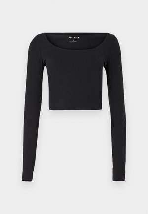 Top court noir à manches longues avec un large décolleté carré, fabriqué par Hollister en taille small.