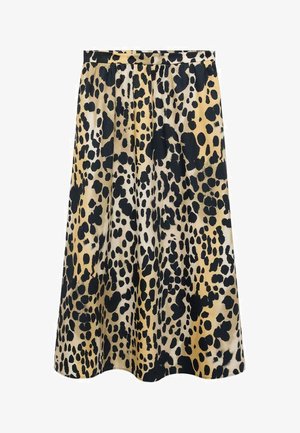 Leopardenmuster Rock in Beige und Schwarz, aus glattem Stoff gefertigt. Besitzt einen elastischen Bund und Falten für zusätzlichen Schwung und Beweglichkeit.