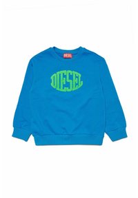 Felpa blu con il logo verde "DIESEL" centrato sul davanti. Polsini e orlo a coste. Collo rotondo classico, realizzata in un tessuto morbido.