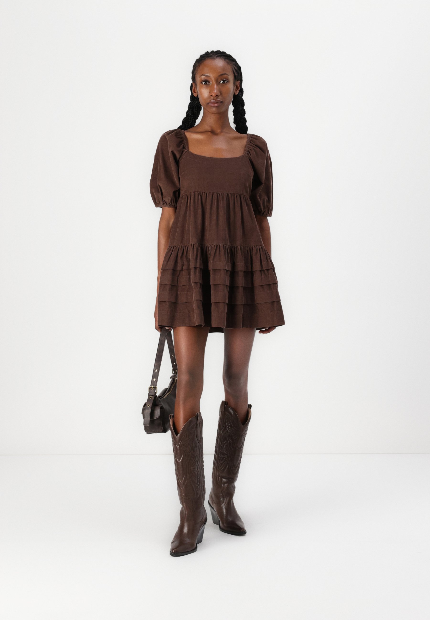 American Eagle PINTUCK FLIRTY MINI - Day dress - brown/light brown