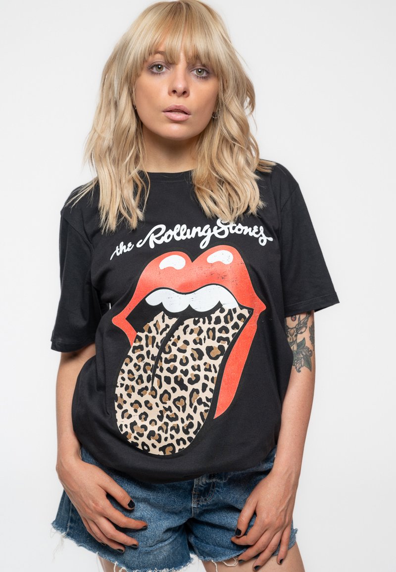 Paradiso Clothing THE ROLLING STONES LEOPARD TONGUE BOYFRIEND FIT - Print T-shirt - black