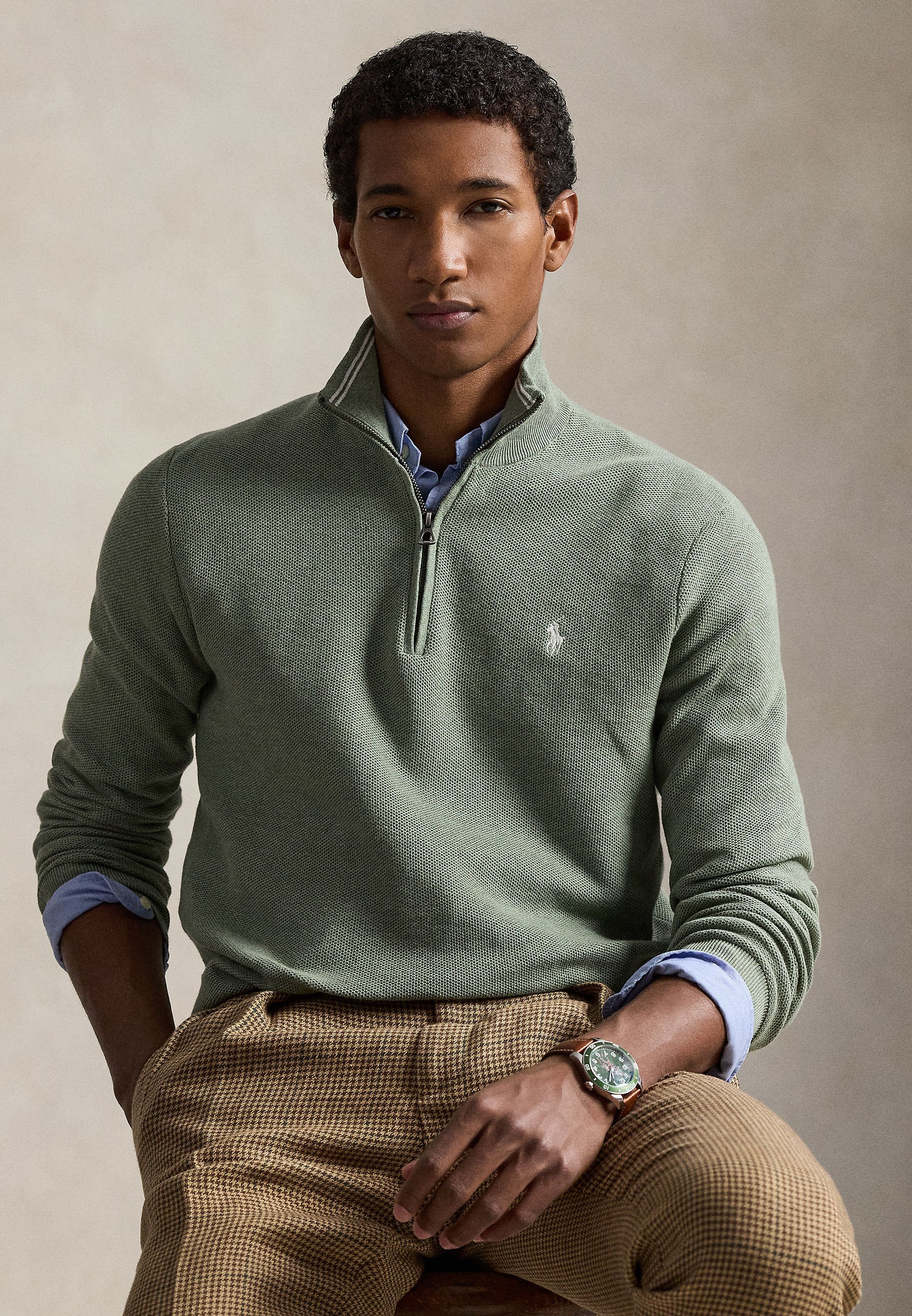 Polo Ralph Lauren MESH KNIT COTTON QUARTER ZIP SWEATER - Camisola