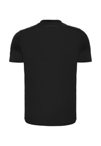 Svart t-shirt med kort ärm och rund halsringning. Tillverkad av ett slätt tyg, har en minimalistisk design utan synliga logotyper eller mönster.