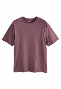 Tričko s krátkým rukávem a kulatým výstřihem v tlumené mauve barvě. Hladký bavlněný materiál s jednoduchým designem a uvolněným střihem.