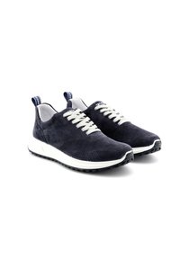 Sneaker in rete blu navy con lacci bianchi, parte superiore testurizzata, suola in gomma e linguette sul tallone per una facile calzata.