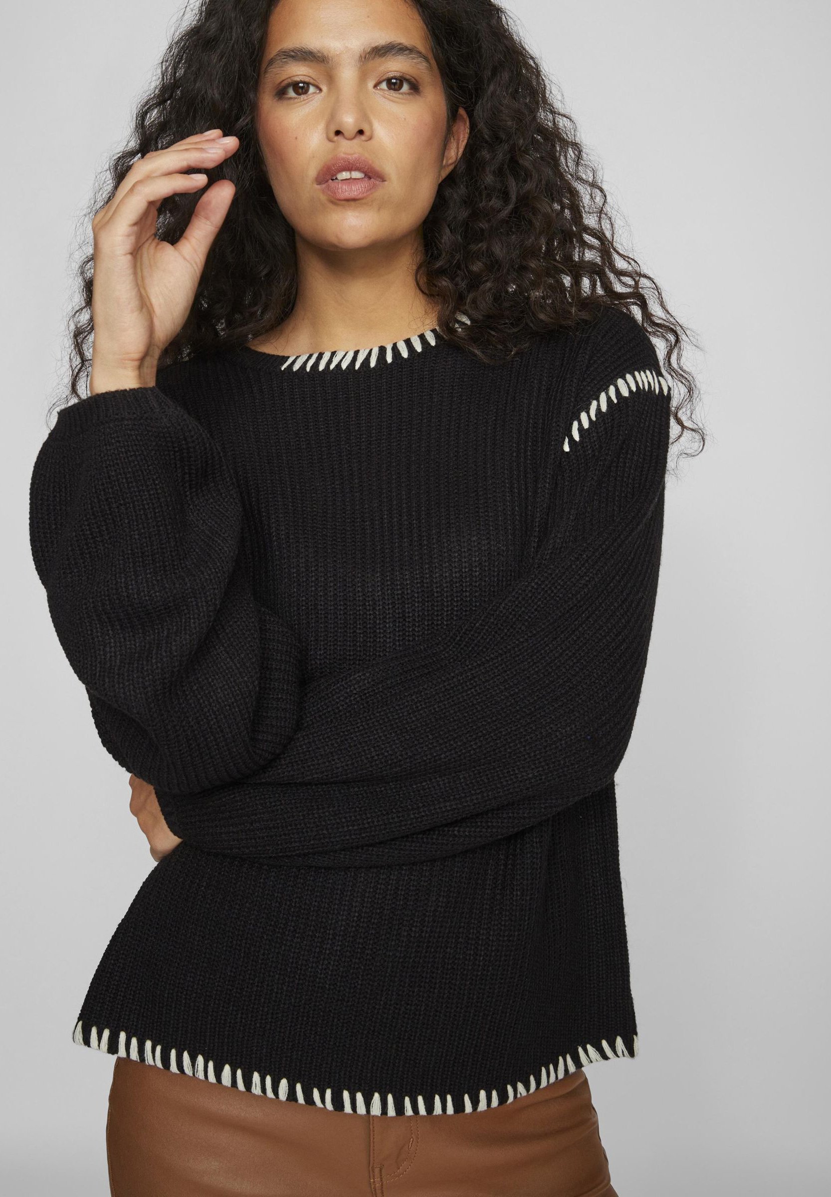 VILA VISIGGA STITCH BALLON - Jumper - black detail white stitch