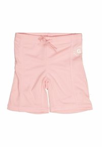 Rosa simshorts gjorda av lätt, andningsbart material. Har resårmidja med dragsko och en liten logotyp på vänster ben.