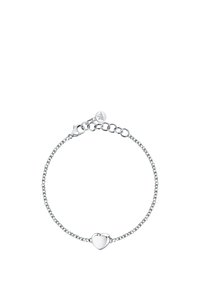 Bracciale in argento con ciondolo a forma di cuore lucido, delicati anelli e chiusura a gancio con lunghezza regolabile.