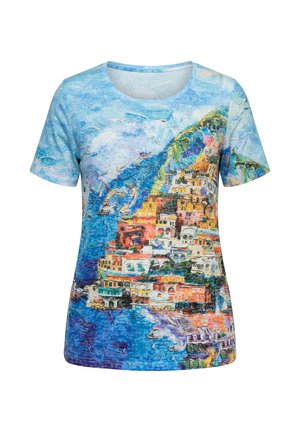 MIAMODA, LANDSCAPE PRINT SHORT SLEEVE BURNOUT TEE - T-shirt print - swell blue