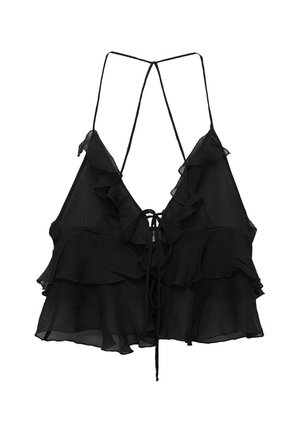 PULL&BEAR RUFFLED STRAPPY - Top - mottled black