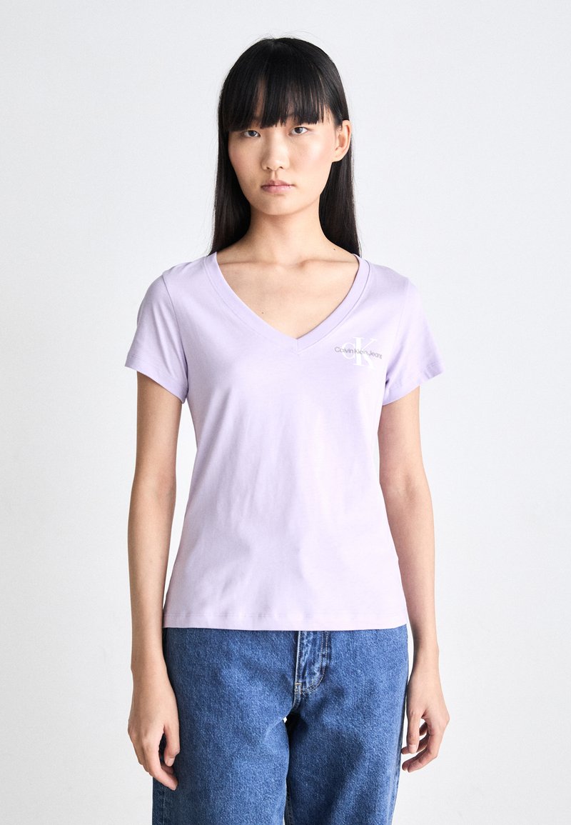 Calvin Klein Jeans MONOLOGO V NECK TEE - Print T-shirt - lilac