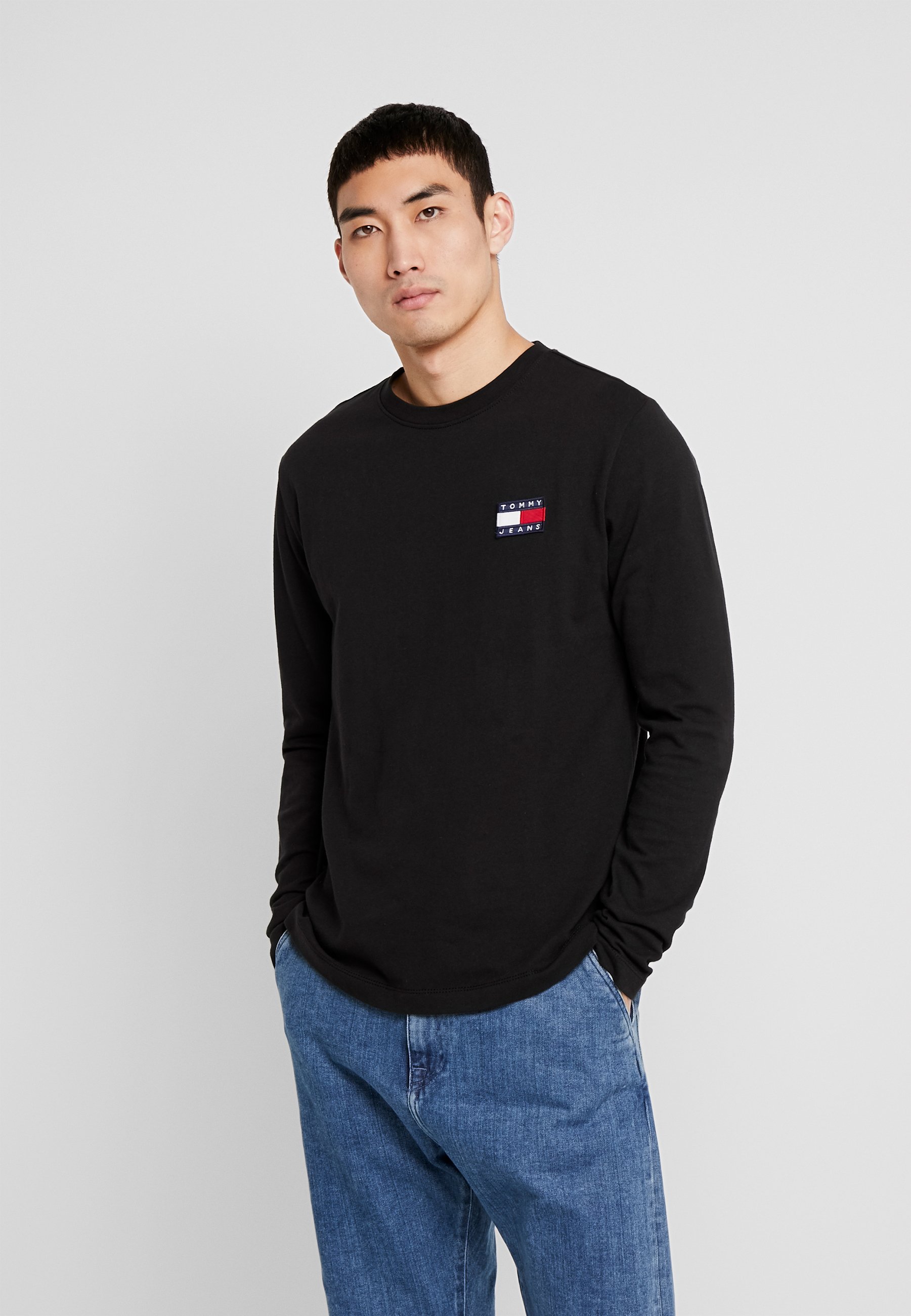 Guess CN LS Original Logo Maglietta a Maniche Lunghe Senza Collo Uomo