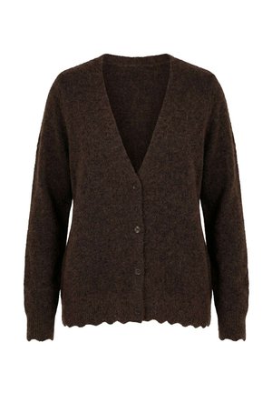 Ulla Popken, STRICKJACKE, AJOUR-BÜNDCHEN, V-AUSSCHNITT, LANGARM - Strickjacke - mahogany
