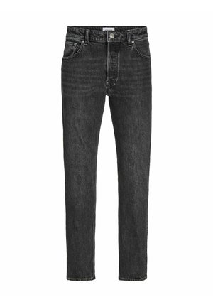 Juodos spalvos džinsai iš džinso medžiagos, tiesaus silueto, su sagų užsegimu, penkiomis kišenėmis ir subtiliu blukimu. Sukurti klasikiniam, universalumą suteikiančiam prigludimui.