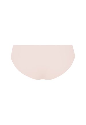 Ljust rosa sömlös trosor med en slät yta, lågt skuren, och rundad bak. Inga synliga sömmar eller mönster.