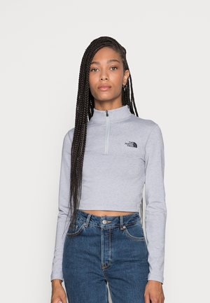 CROP ZIP THROUGH - Maglietta a manica lunga - light grey heather