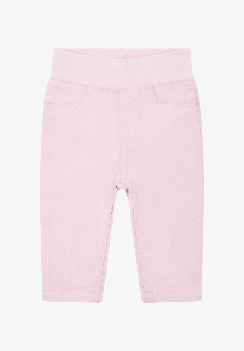 Leggings de mezcla de algodón en rosa claro, con una suave banda elástica en la cintura y bolsillos frontales funcionales. Textura suave y forma ajustada.