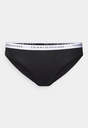 Chiloti de bikini din bumbac negru cu o talie elastică albă pe care este imprimat logo-ul „TOMMY HILFIGER” negru. Textură moale, design fără cusături.