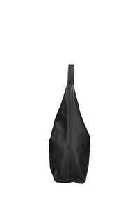 Borsa a tracolla in pelle nera con una finitura morbida e texturizzata, caratterizzata da un manico superiore singolo e una forma asimmetrica.