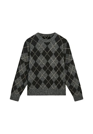 Massimo Dutti, CASHMERE BLEND KNIT SWEATER WITH ARGYLE DETAIL - Striktrøje - grey