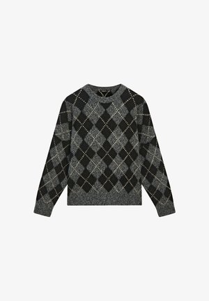 Massimo Dutti, CASHMERE BLEND KNIT SWEATER WITH ARGYLE DETAIL - Striktrøje - grey