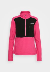 Fleece-pulloverjacka i klarröd och svart, med halvdragkedja, bröstficka och logotype på framsidan.