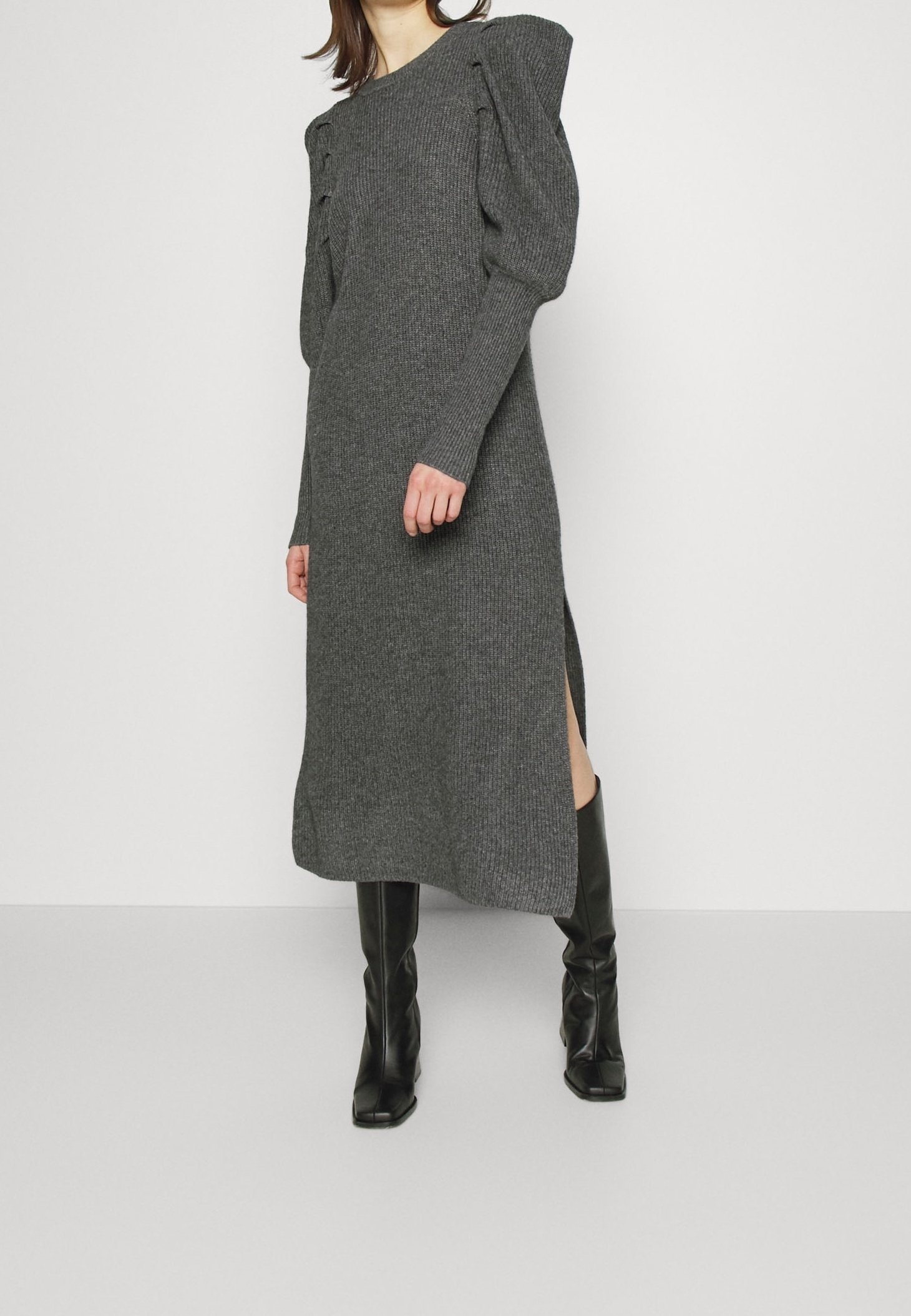 ted baker grey dress Ted Baker Nadaed Bow Detail Textured Peplum Dress In Mid Gray