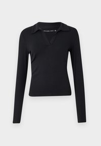 Long-Sleeve V-Neck Collared Top - Tops ar garām piedurknēm - black beauty