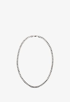 Hopeaketju hopeasta, jossa on toisiinsa kytkeytyvät lenkit, tasainen pinta ja turvallinen lukko, pyöristetyt reunat sekä klassinen, koristamaton muotoilu.