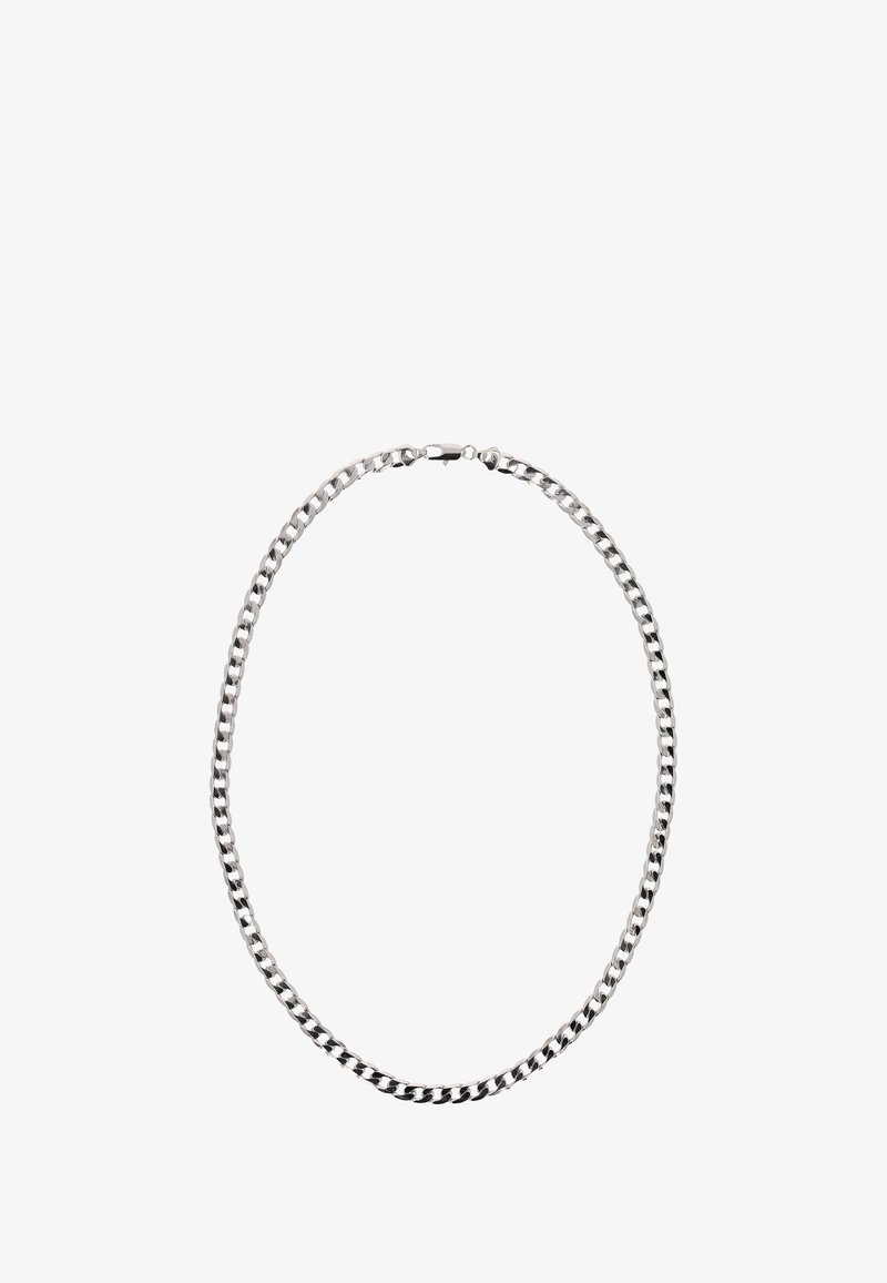 Zilveren ketting met in elkaar grijzende schakels, met een gladde afwerking en een veilige sluiting, ronde randen en een klassieke, onopgemaakte uitstraling.