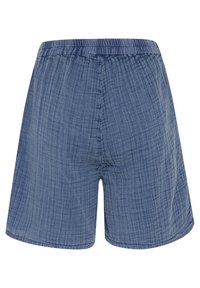 Denimshorts tillverkade av lätt, strukturerad tyg. Har en elastisk midja och en avslappnad passform med ett lätt skrynklat mönster.