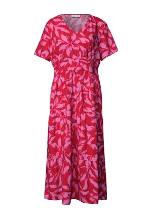 Street One, MIDI DRESS WITH PRINT AND SMOK-DETAIL - Jurk - salsa red
