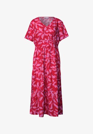 Street One, MIDI DRESS WITH PRINT AND SMOK-DETAIL - Hverdagskjole - salsa red