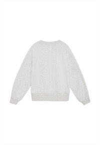 Ljust grå sweatshirt med ett mjukt, texturerat tyg, med rund hals, sänkta axlar och ribbad midja och manschetter.