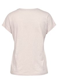 T-shirt à manches courtes en coton beige clair, vu de dos, avec un col rond et une coupe décontractée.