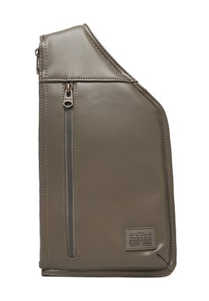 Bolso bandolera gris de cuero G-Star Raw con bolsillo vertical con cremallera y parche con el logo en la parte frontal, diseño compacto y elegante.