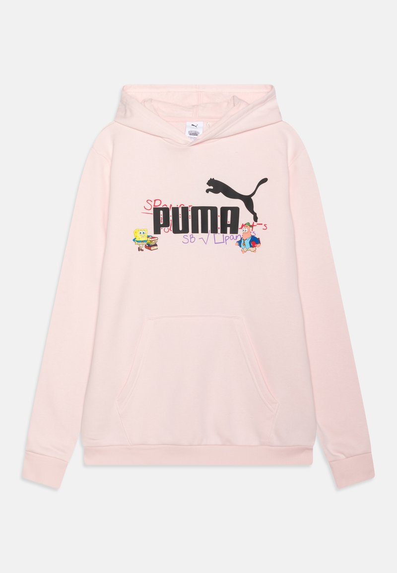 Felpa rosa chiaro con tasca a marsupio, caratterizzata da un grande logo Puma nero e grafiche in stile cartone di SpongeBob e Patrick. Tessuto morbido.